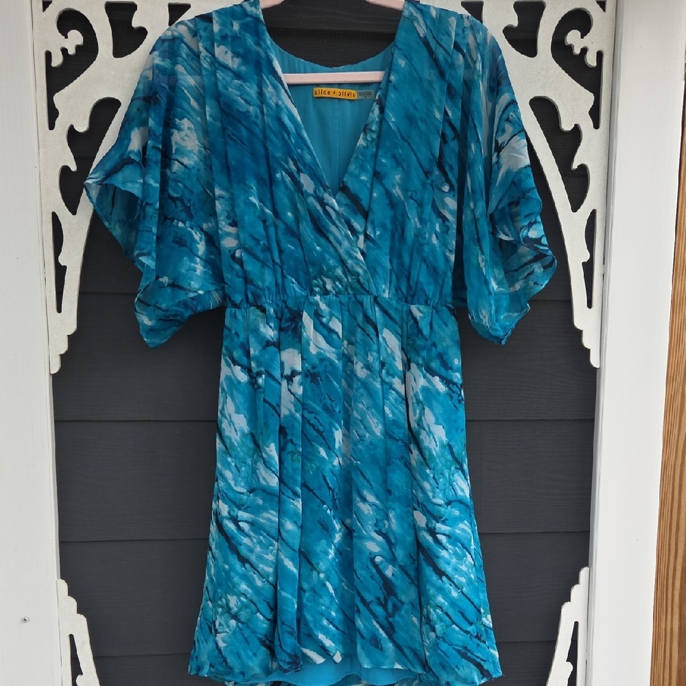 Alice + Olivia Silk Blue Watercolor Dress